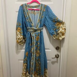 Zimmermann Blue and Gold Floral Maxi Dress